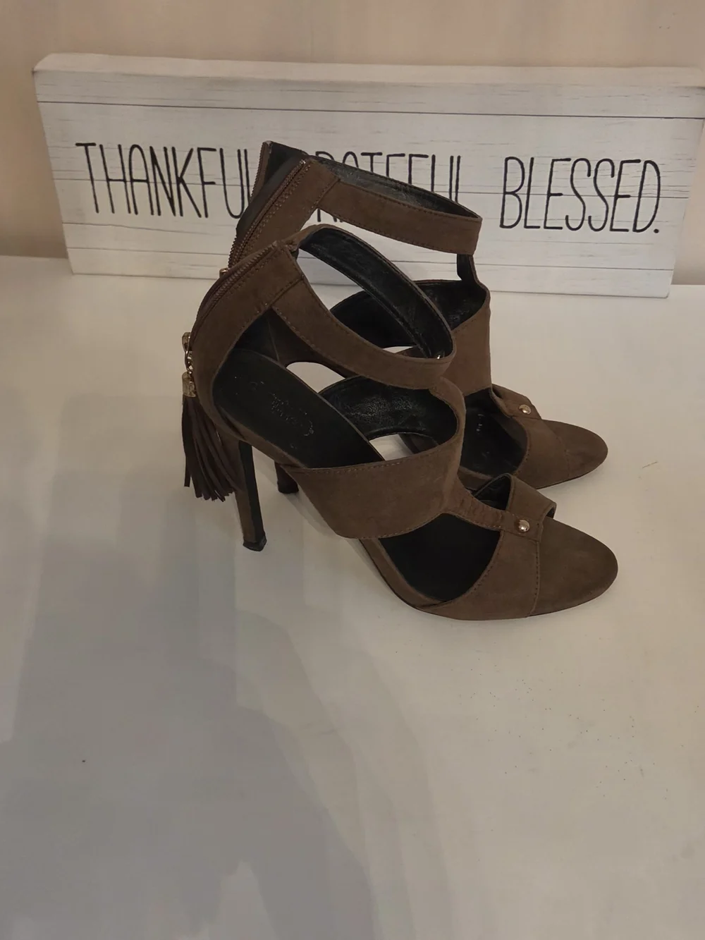 Charlotte Russe Brown Suede Open-Toe Ankle Strap Heels